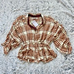 SOLD Free People Peach Tree Combo Plaid Top